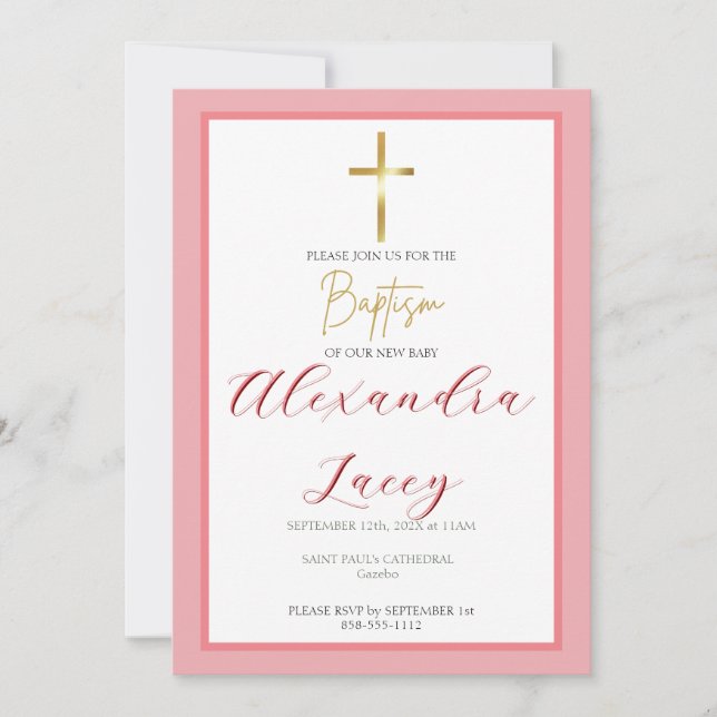 Invitación de Bautizo Cruz Dorada Moderna (Anverso)