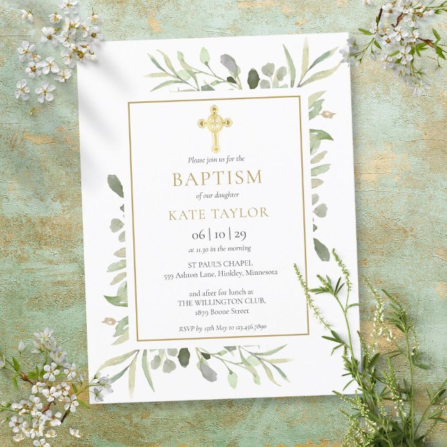 Invitación de Bautizo Cruz Dorada Verde (Subido por el creador)