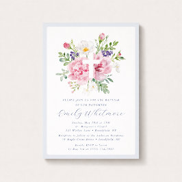 Invitación de Bautizo Cruz Floral Azul Claro y Ros