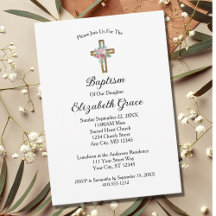 Invitación de Bautizo Cruz Floral Rosa