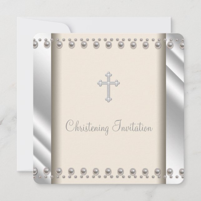Invitación de bautizo Cruz Perla Marfil (Anverso)