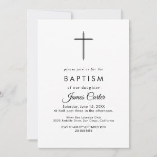 Invitación de Bautizo Cruz Tipografía Dorada Elega