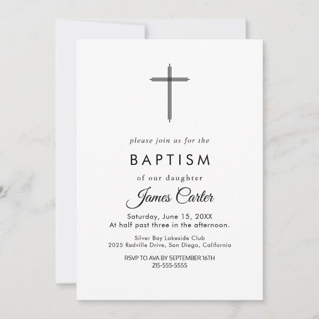 Invitación de Bautizo Cruz Tipografía Dorada Elega (Anverso)