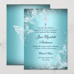 Invitación de Bautizo Cruz y Mariposa Azul Precios
