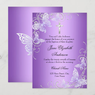Invitación de Bautizo Cruz y Mariposa Remolino Mor