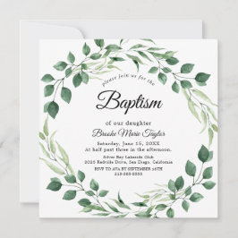 Invitación de Bautizo Cuadrado de Verdor Esmeralda
