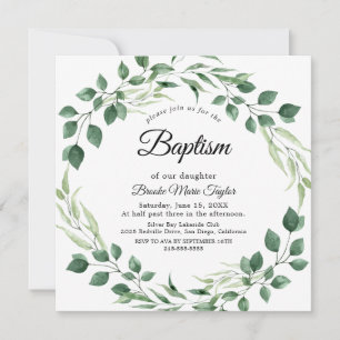 Invitación de Bautizo Cuadrado de Verdor Esmeralda