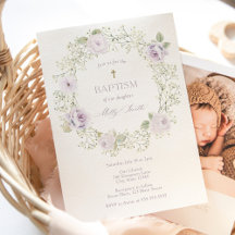Invitación de Bautizo de Aliento de Bebé y Rosas P