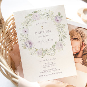 Invitación de Bautizo de Aliento de Bebé y Rosas P