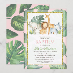 Invitación de Bautizo de Animales de Safari Animal