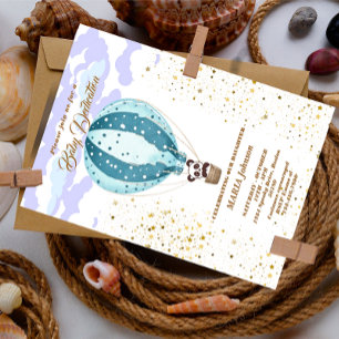 Invitación de bautizo de animales lindos en globo 