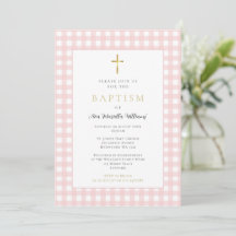 Invitación de Bautizo de Bebé Niña con Cuadros Ros