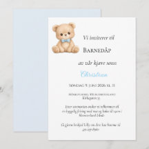 Invitación de Bautizo de Blå Sløyfe Bamse