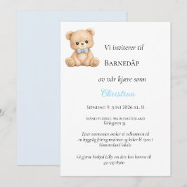Invitación de Bautizo de Blå Sløyfe Bamse