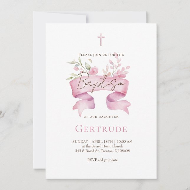 invitación de bautizo de bouquet delicado (Anverso)