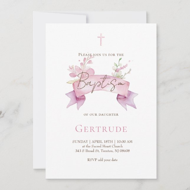 invitación de bautizo de bouquet delicado (Anverso)