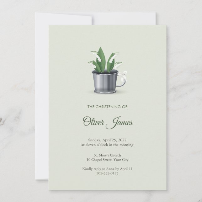 Invitación de bautizo de copa de bebé de plata (Anverso)