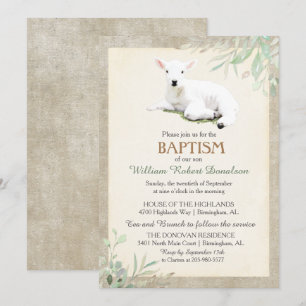 Invitación de Bautizo de Corderito Neutro en Géner