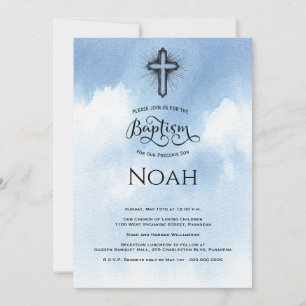 Invitación de Bautizo de Cristo Azul Acuarela
