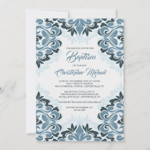 Invitación de Bautizo de Damasco Azul