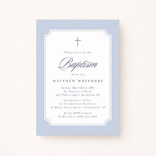 Invitación de Bautizo de Esquinas Cortadas Azul Cl