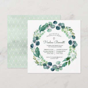 Invitación de Bautizo de Eucalipto Elegante