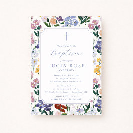 Invitación de Bautizo de Flor Silvestre Colorida p
