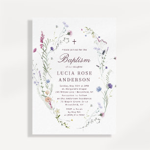 Invitación de Bautizo de Flor Silvestre Elegante