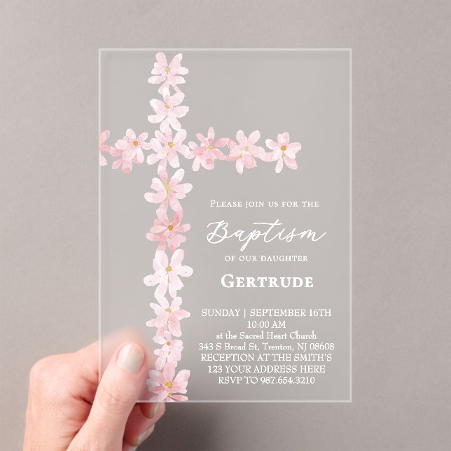invitación de bautizo de flores rosadas de acuarel (Insitu (portátil))