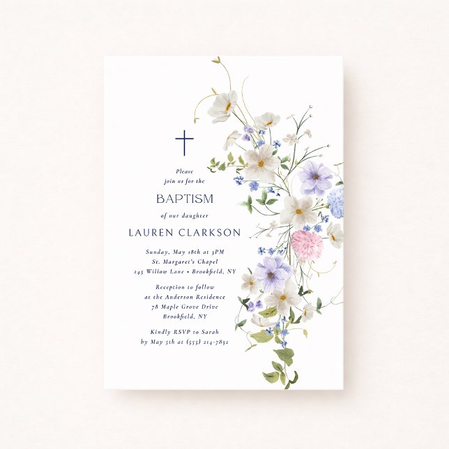 Invitación de Bautizo de Flores Silvestres Acuarel (Subido por el creador)
