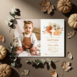 Invitación de Bautizo de Foto de Otoño con Calabaz