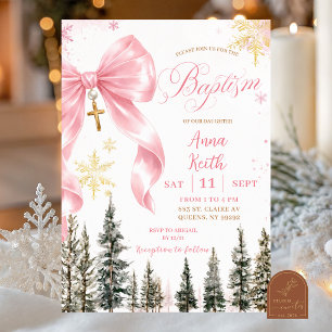 Invitación de bautizo de invierno con lazo caprich