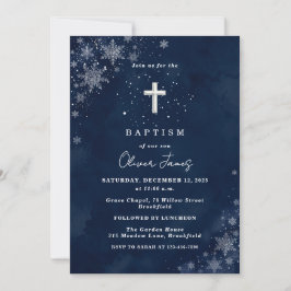 Invitación de Bautizo de Invierno Copos de Nieve d