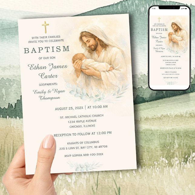 Invitación de Bautizo de Jesús Sosteniendo a un Be (Subido por el creador)