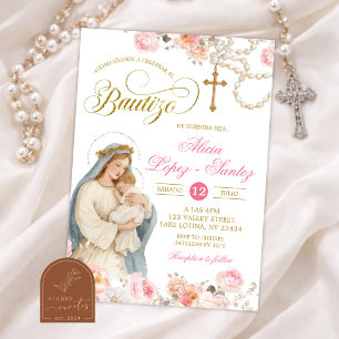 Invitación de Bautizo de la Virgen María con Flora