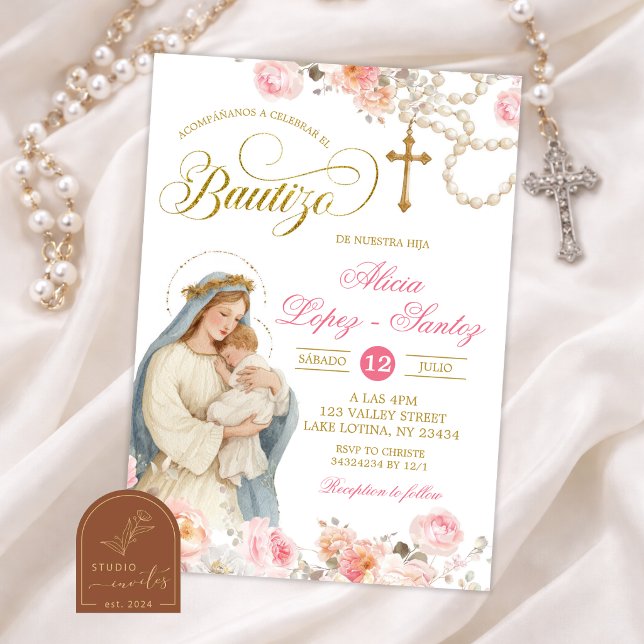 Invitación de Bautizo de la Virgen María con Flora (Subido por el creador)