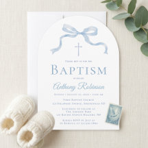 Invitación de Bautizo de lazo azul moderno para ni
