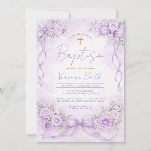 Invitación de Bautizo de Lazo Floral de Lavanda Pú