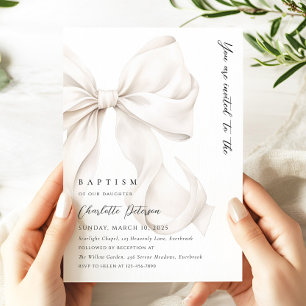 Invitación de Bautizo de Lazo Neutro Elegante