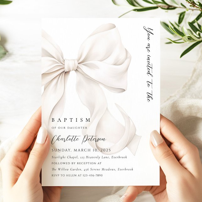 Invitación de Bautizo de Lazo Neutro Elegante (Subido por el creador)