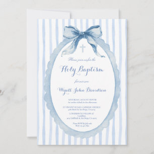 Invitación de Bautizo de Lazo y Raya de Acuarela A