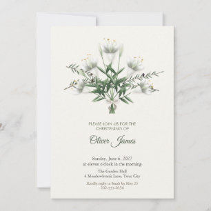 Invitación de Bautizo de Lirios Blancos y Rama de