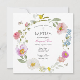 Invitación de Bautizo de Mariposa Floral Elegante