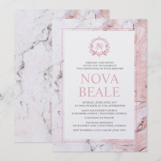 Invitación de Bautizo de Mármol (Anverso / Reverso)
