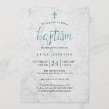 Invitación de Bautizo de Mármol Azul Moderno