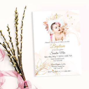 Invitación de Bautizo de Melocotón Dorado