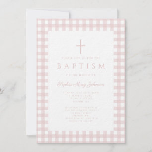 Invitación de Bautizo de Niña a Cuadros Rosa Elega