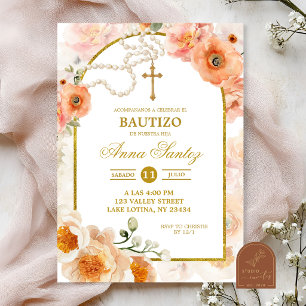Invitación de Bautizo de Niña Blush Peach