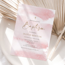 Invitación de Bautizo de Niña con Acuarela Rosa Ru