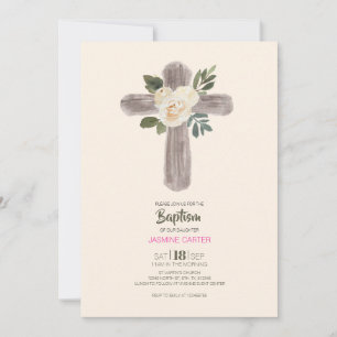 Invitación de Bautizo de Niña con Cruz de Madera F